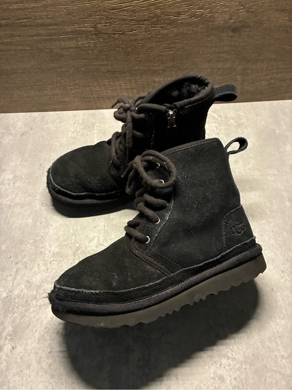 UGG Kids Black Suede Ankle Bootie Lace-Up Side Zip US 13 EU 31 UK 12